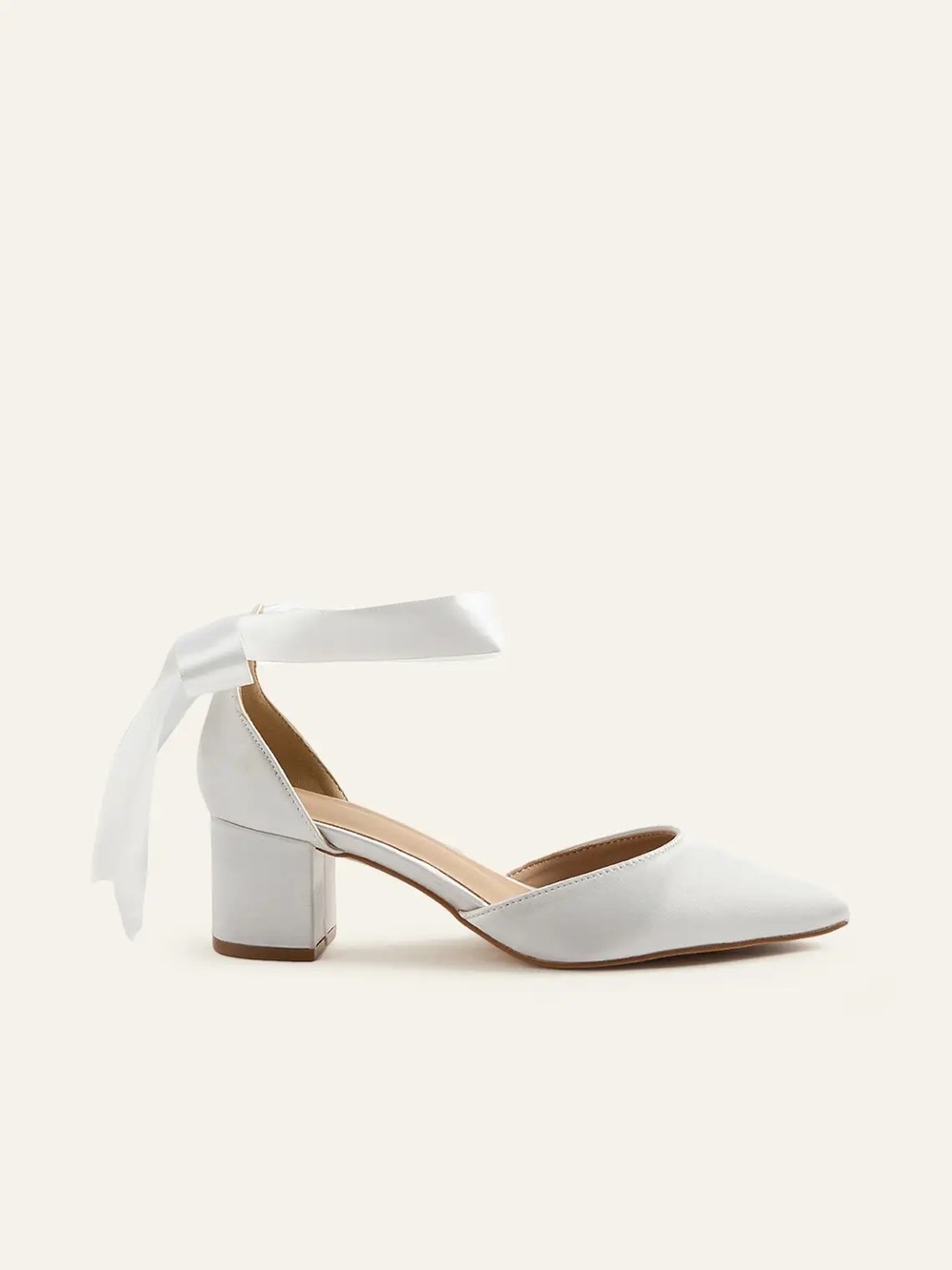 Azazie | Satin Pearl And Bow Pointed Toe Block Heels